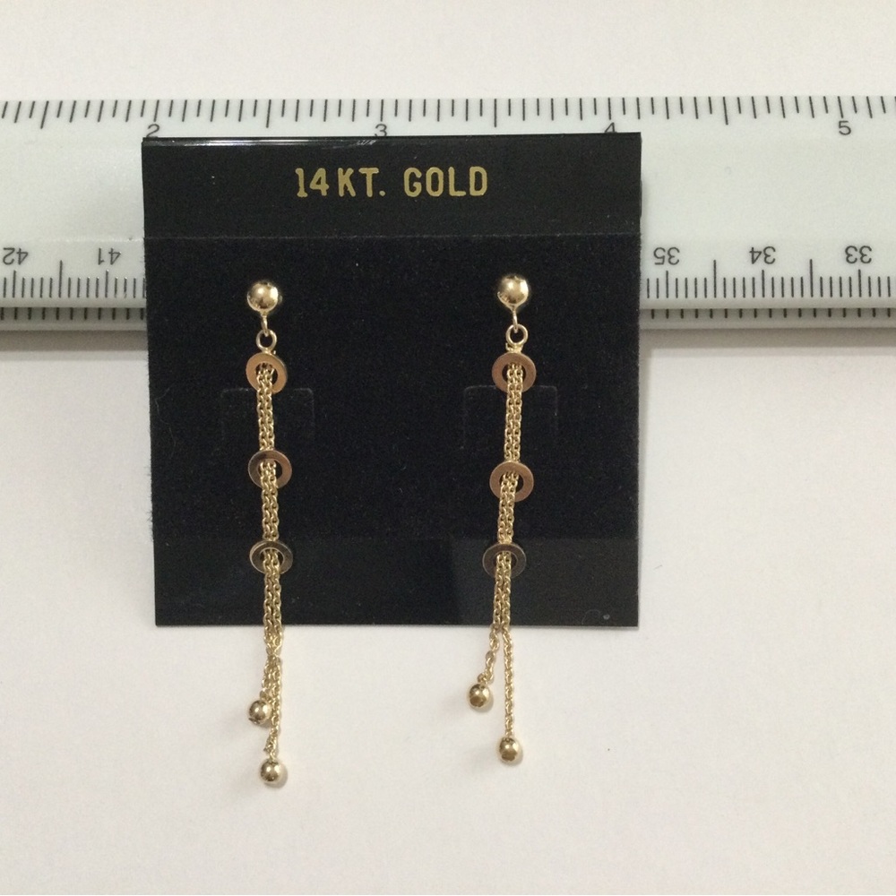 EternaGold 14 KT Gold Triple Circle Chain Drop Earrings